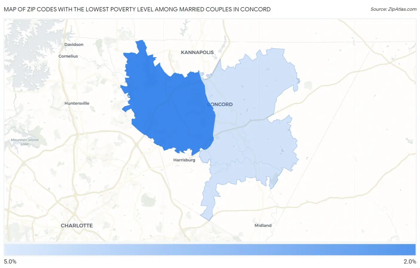 Zip Codes with the Lowest Poverty Level Among Married Couples in Concord Map
