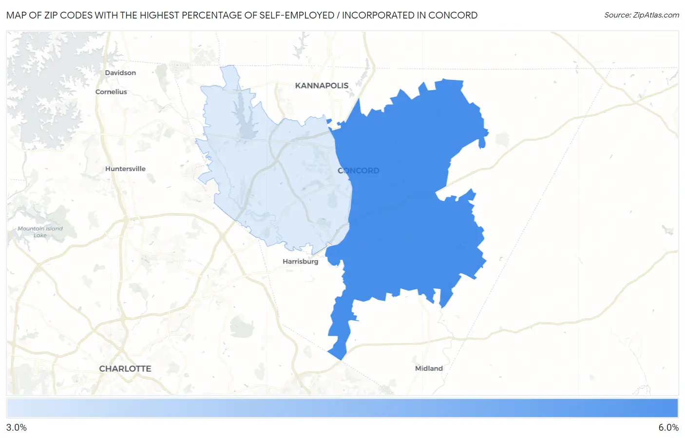 Zip Codes with the Highest Percentage of Self-Employed / Incorporated in Concord Map