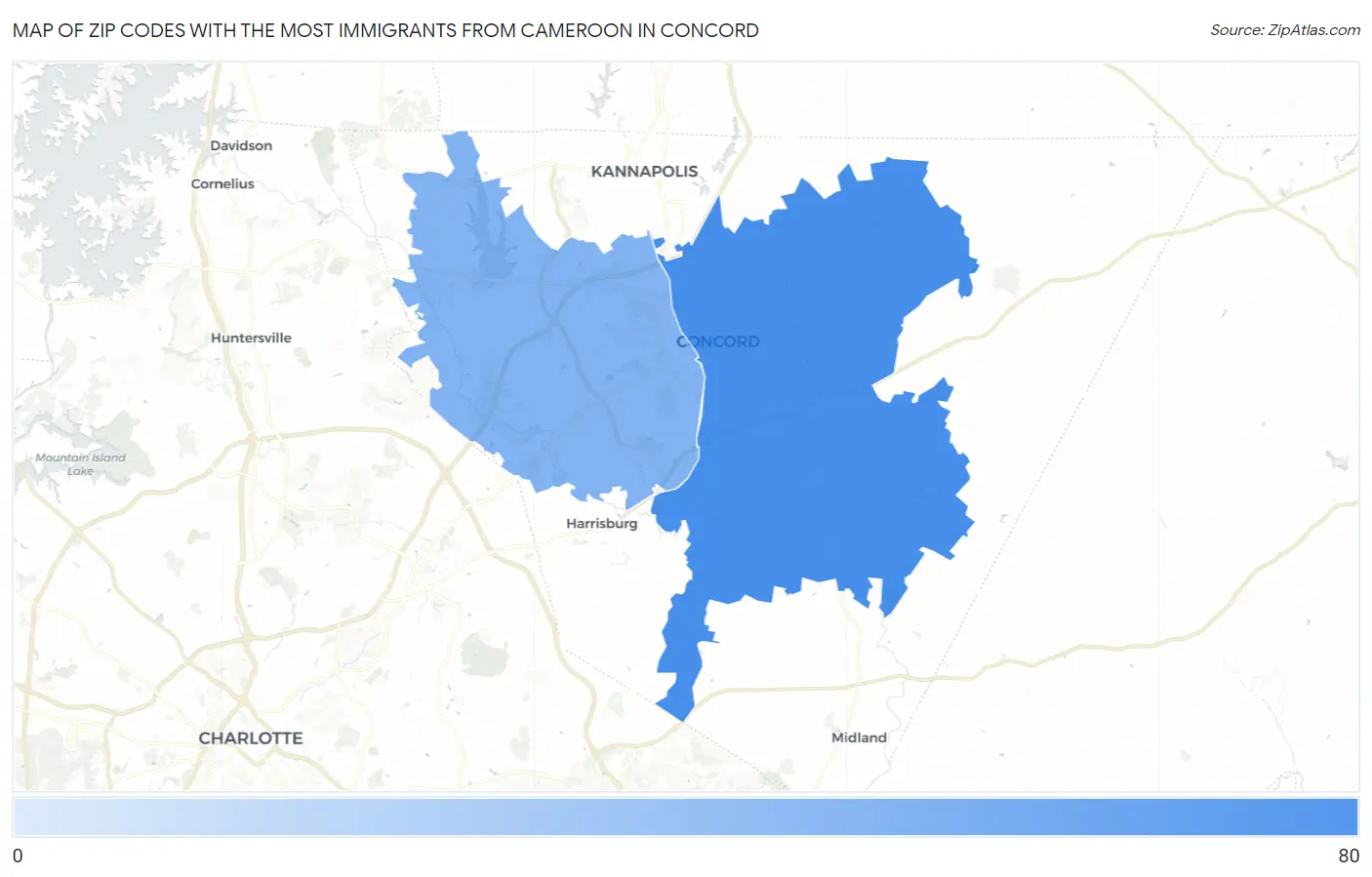 Zip Codes with the Most Immigrants from Cameroon in Concord Map