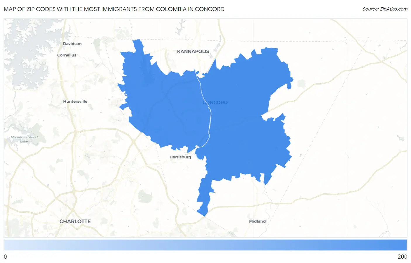 Zip Codes with the Most Immigrants from Colombia in Concord Map