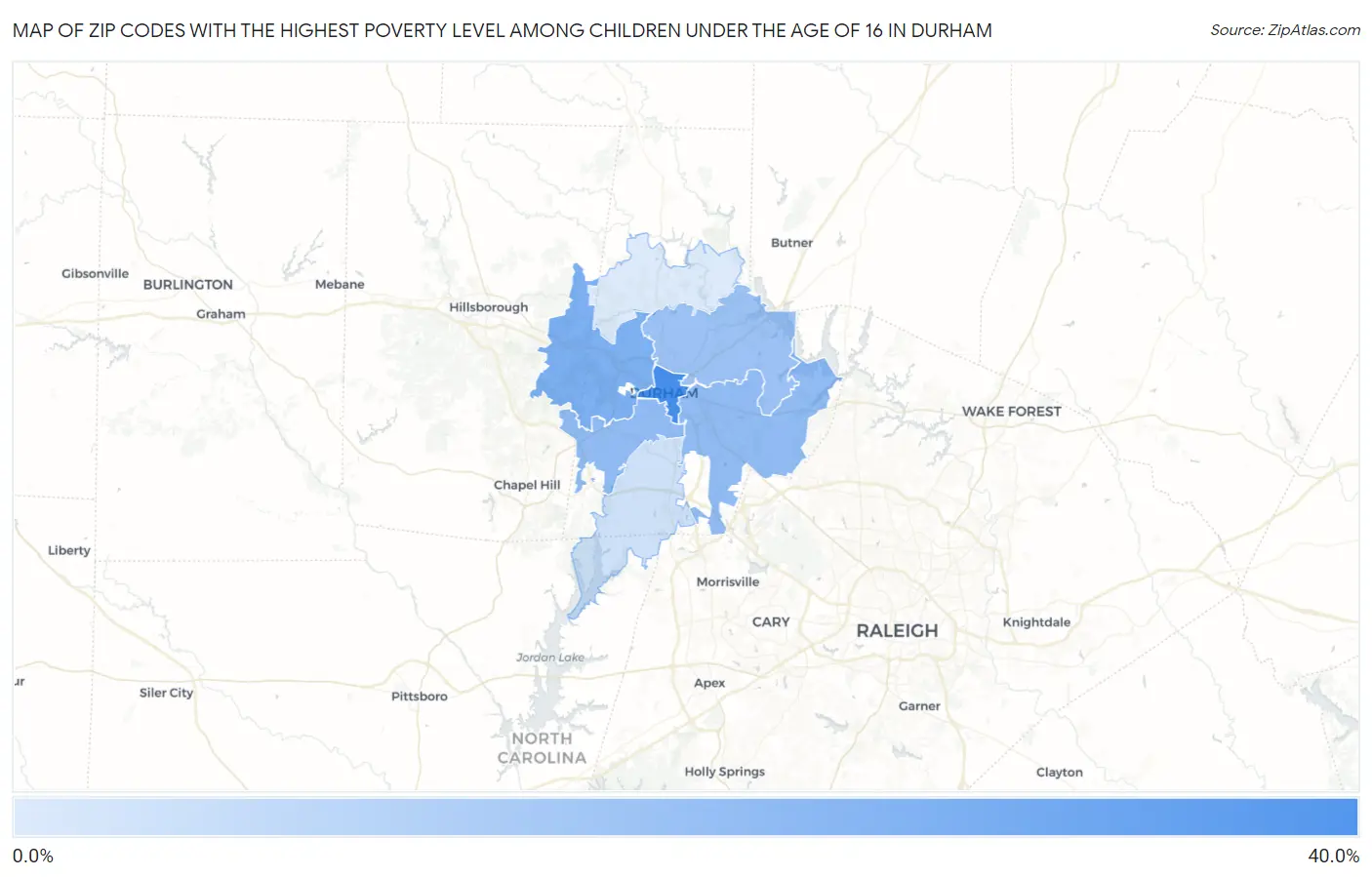 Zip Codes with the Highest Poverty Level Among Children Under the Age of 16 in Durham Map