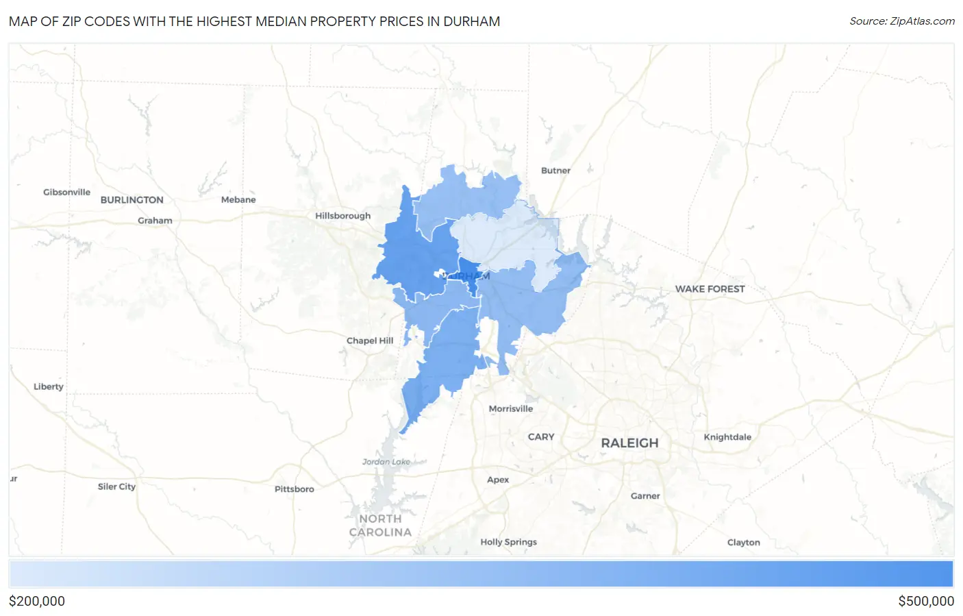 Zip Codes with the Highest Median Property Prices in Durham Map