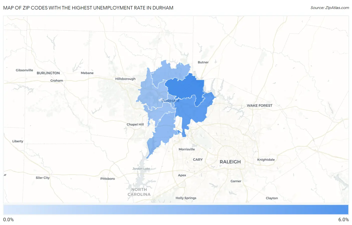 Zip Codes with the Highest Unemployment Rate in Durham Map