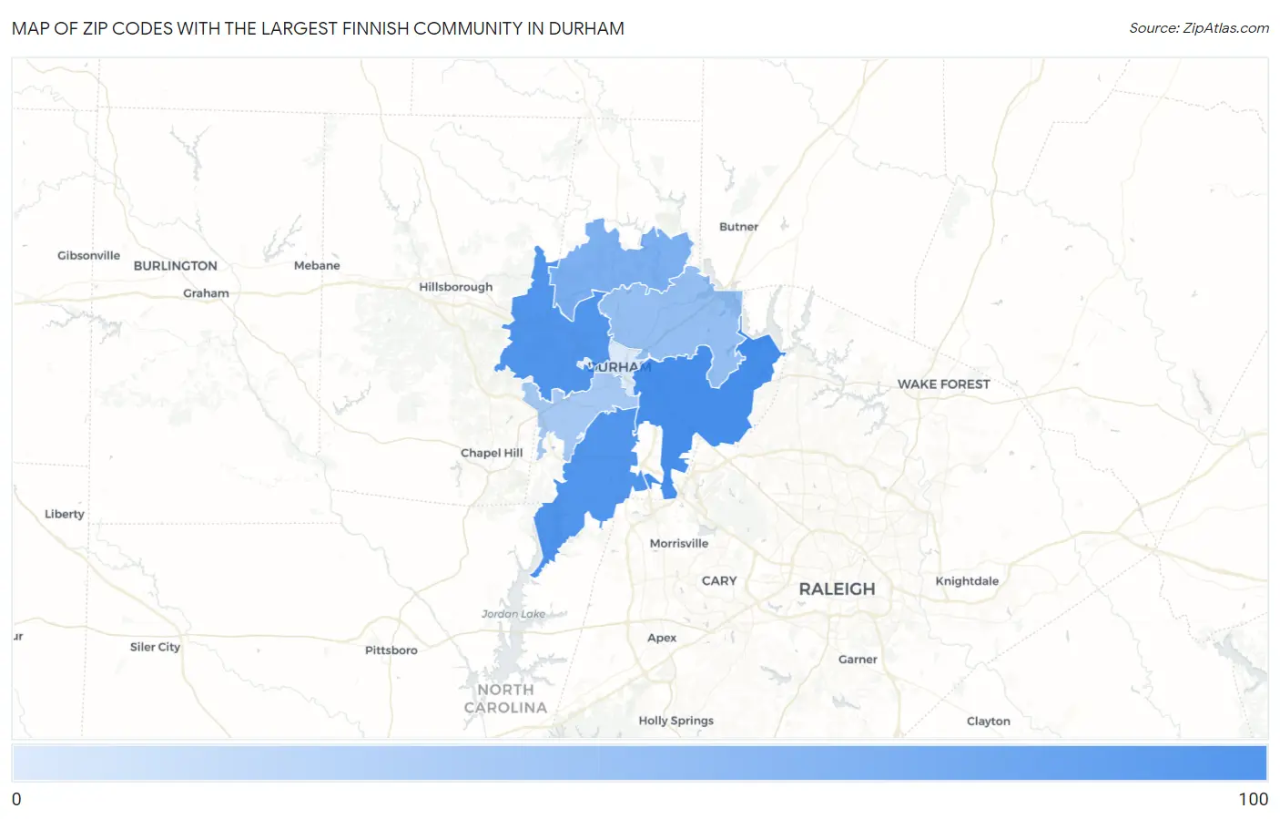 Zip Codes with the Largest Finnish Community in Durham Map