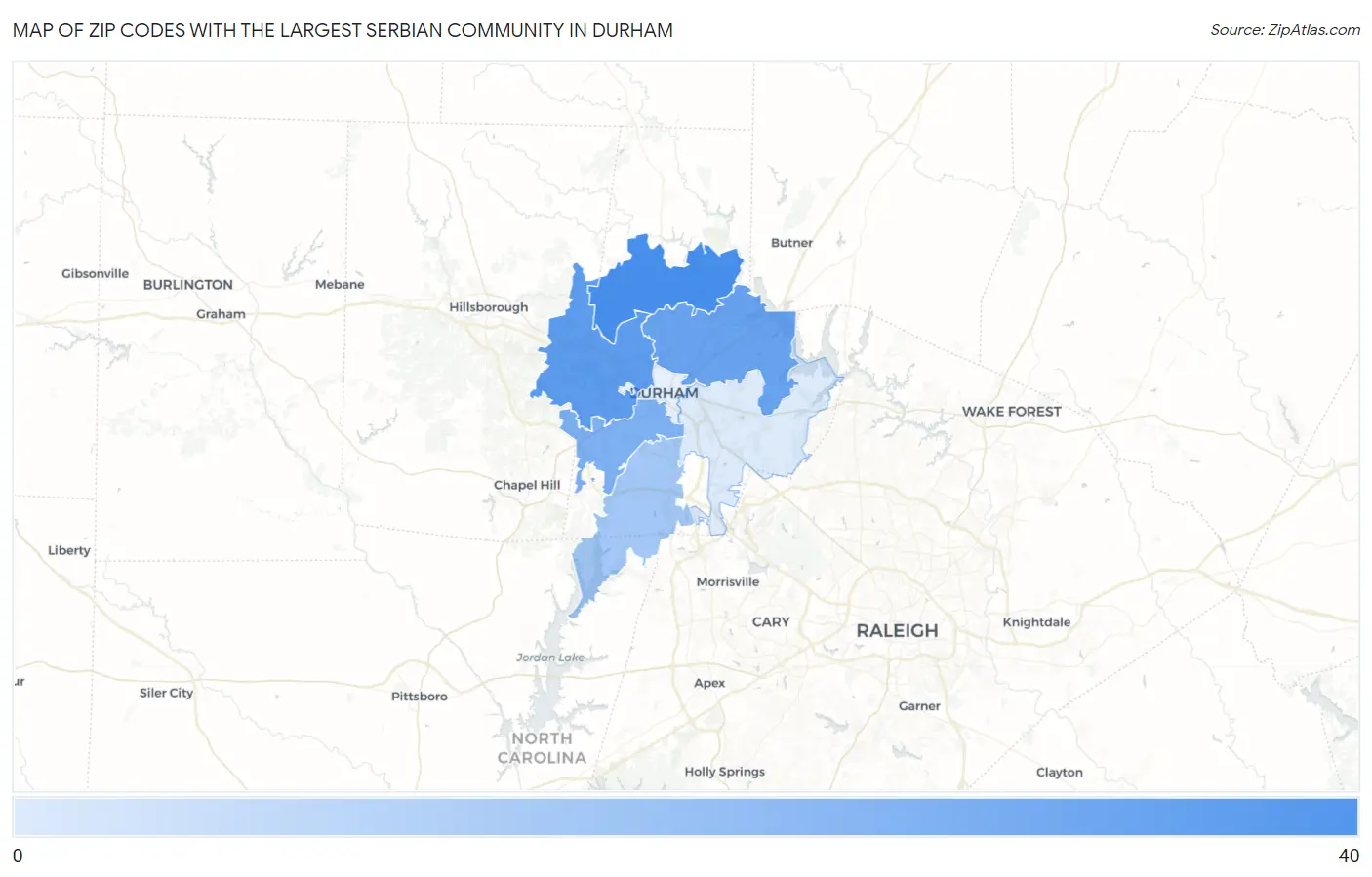 Zip Codes with the Largest Serbian Community in Durham Map