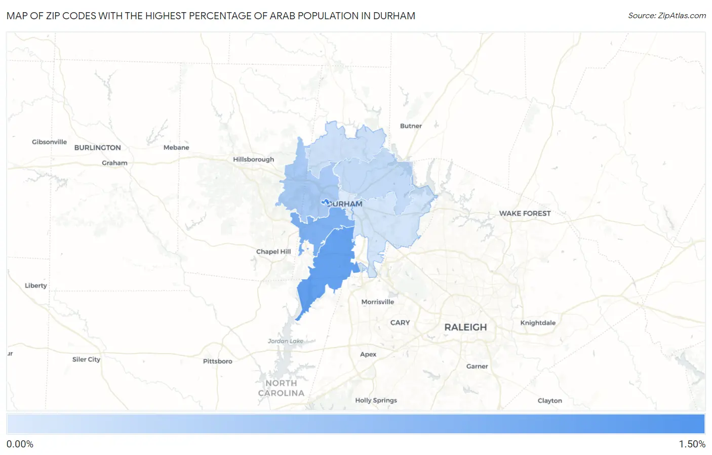 Zip Codes with the Highest Percentage of Arab Population in Durham Map