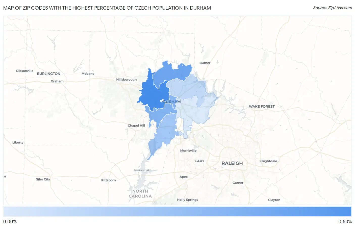 Zip Codes with the Highest Percentage of Czech Population in Durham Map