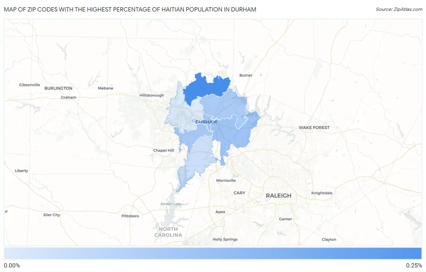 Zip Codes with the Highest Percentage of Haitian Population in Durham Map