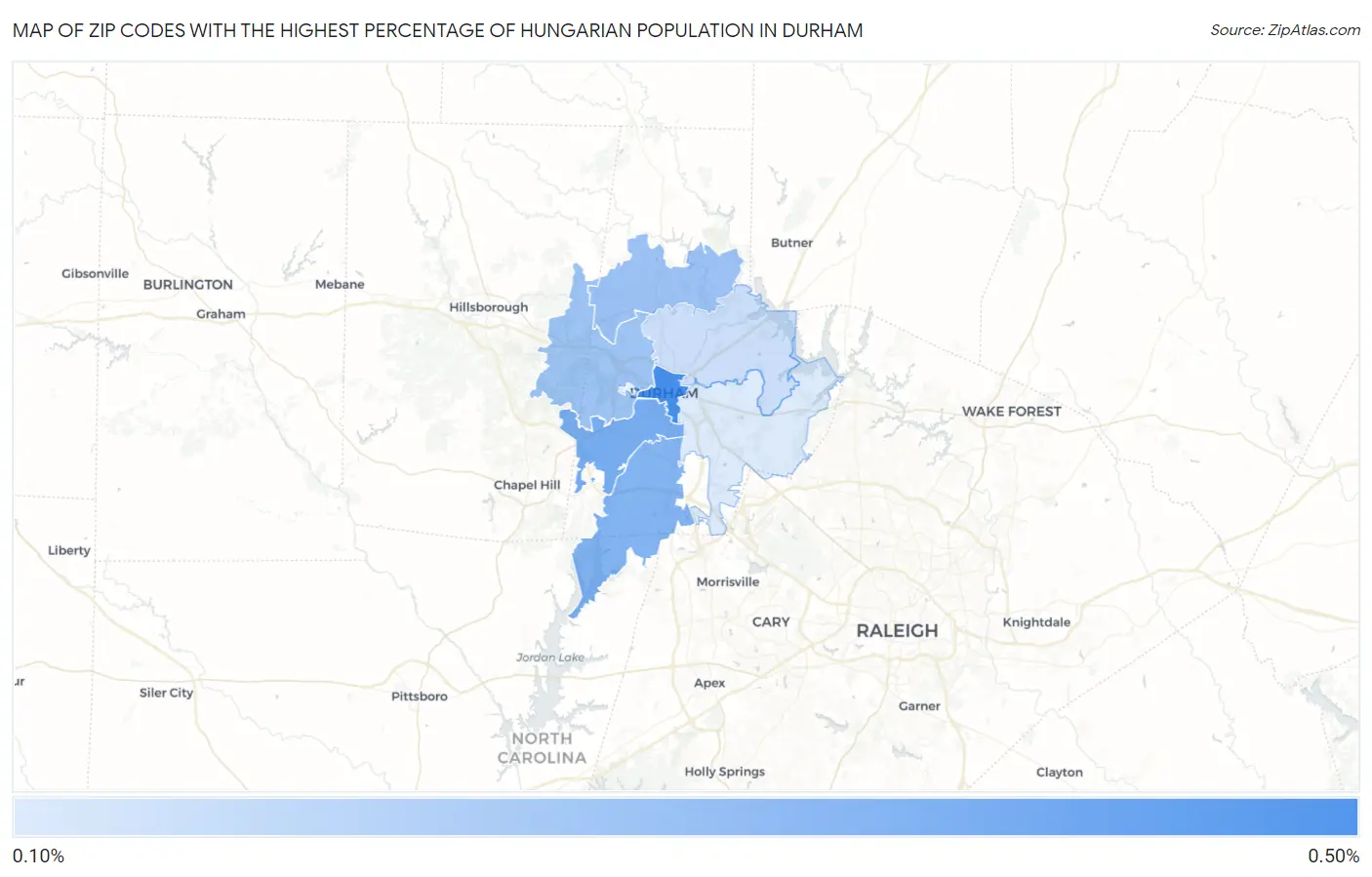 Zip Codes with the Highest Percentage of Hungarian Population in Durham Map