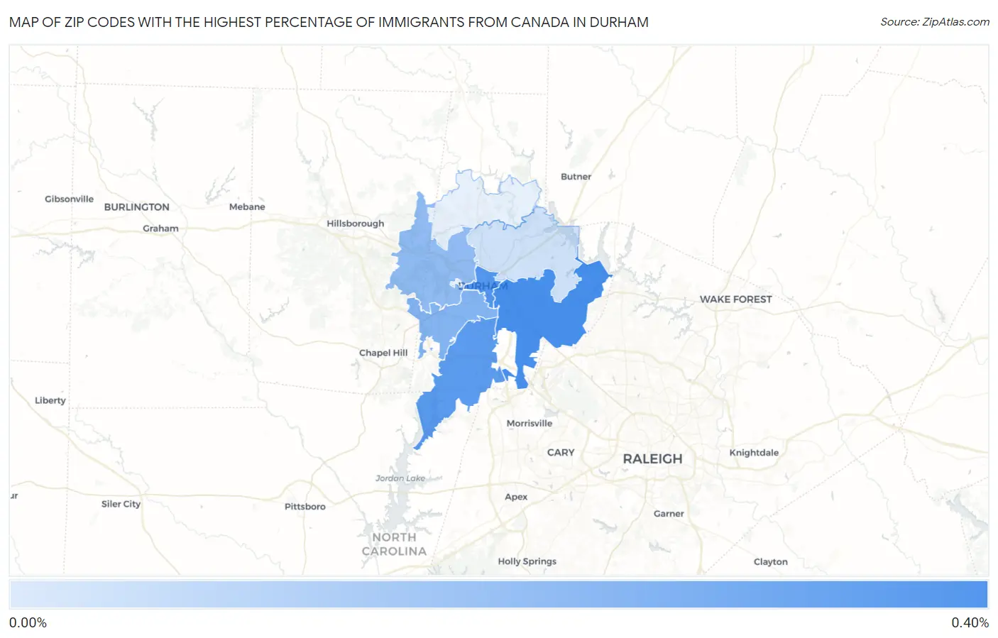 Zip Codes with the Highest Percentage of Immigrants from Canada in Durham Map