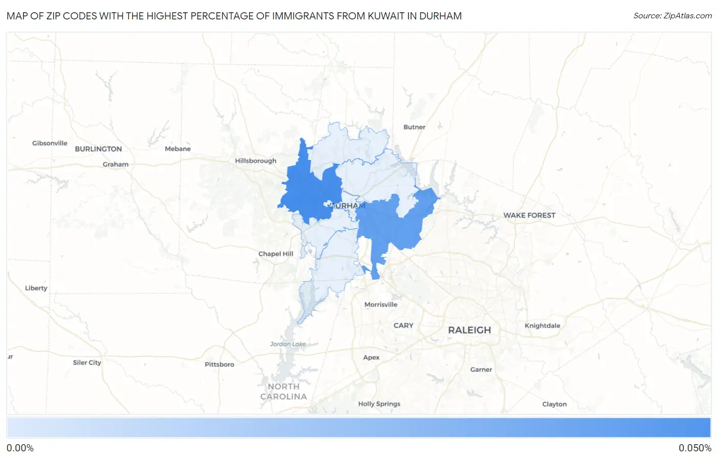 Zip Codes with the Highest Percentage of Immigrants from Kuwait in Durham Map