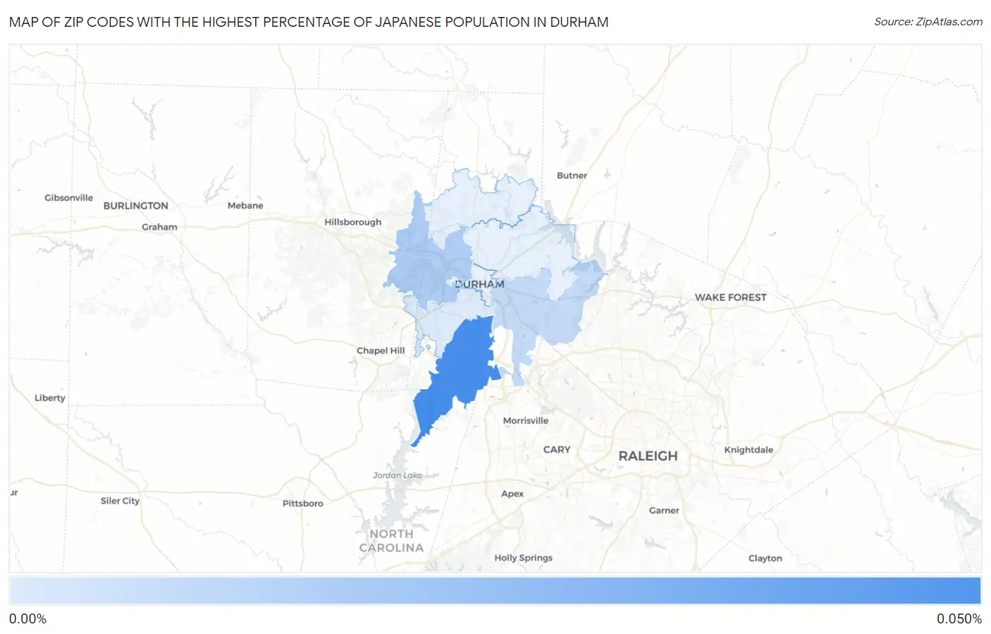 Zip Codes with the Highest Percentage of Japanese Population in Durham Map