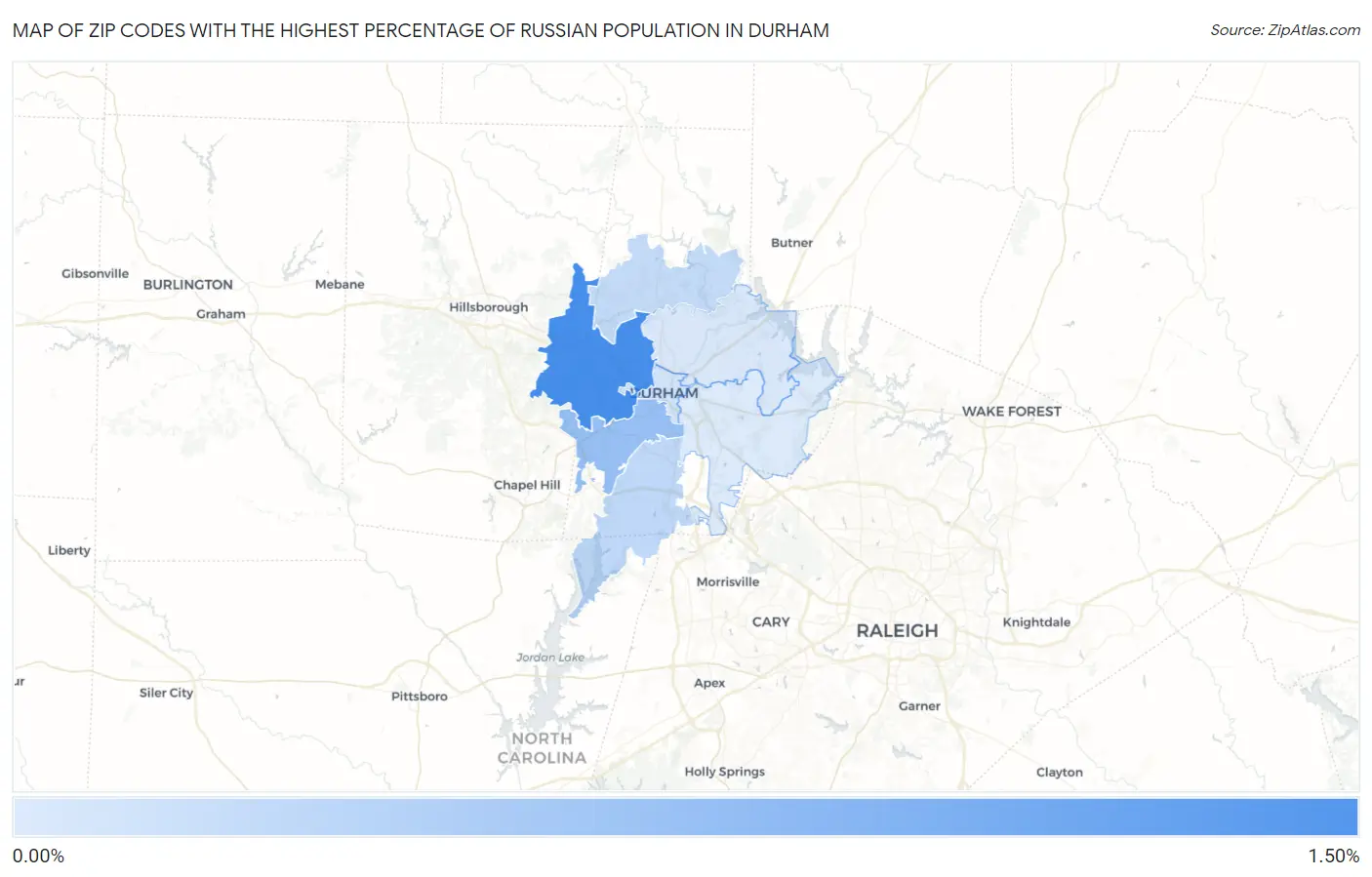 Zip Codes with the Highest Percentage of Russian Population in Durham Map