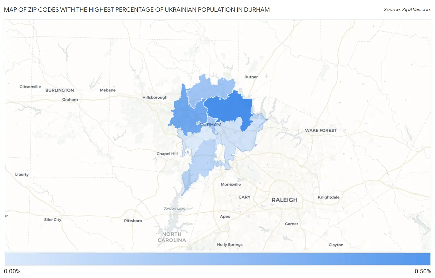 Zip Codes with the Highest Percentage of Ukrainian Population in Durham Map