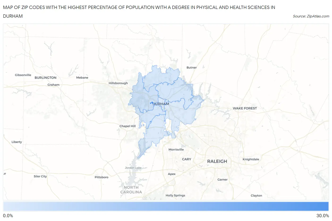 Zip Codes with the Highest Percentage of Population with a Degree in Physical and Health Sciences in Durham Map