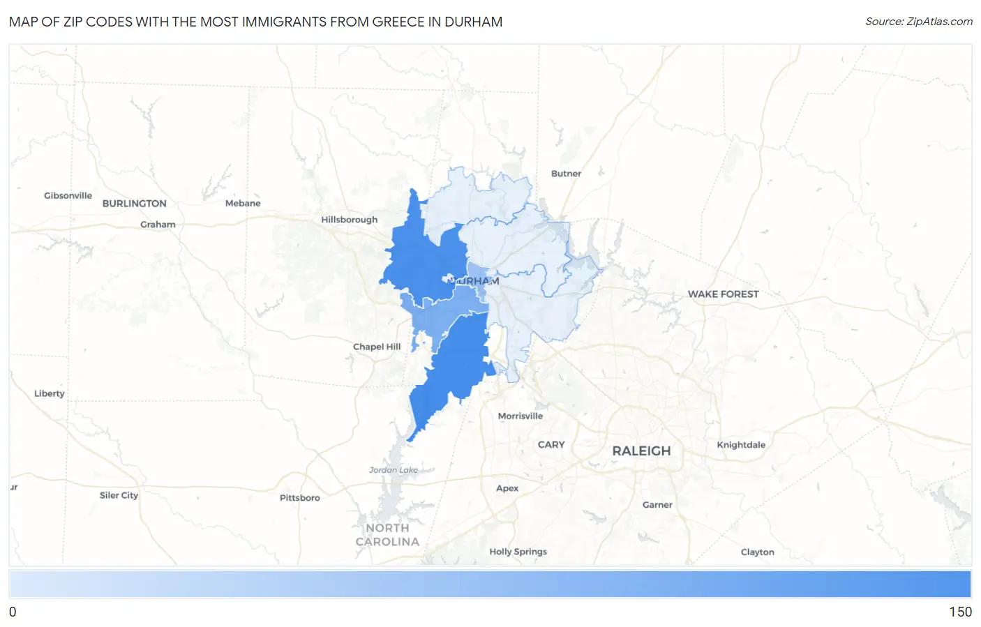 Zip Codes with the Most Immigrants from Greece in Durham Map