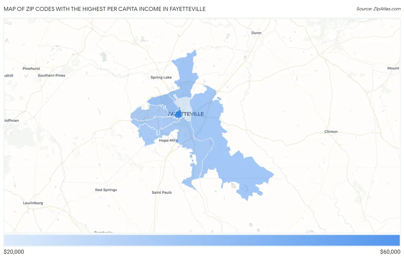Zip Codes with the Highest Per Capita Income in Fayetteville Map