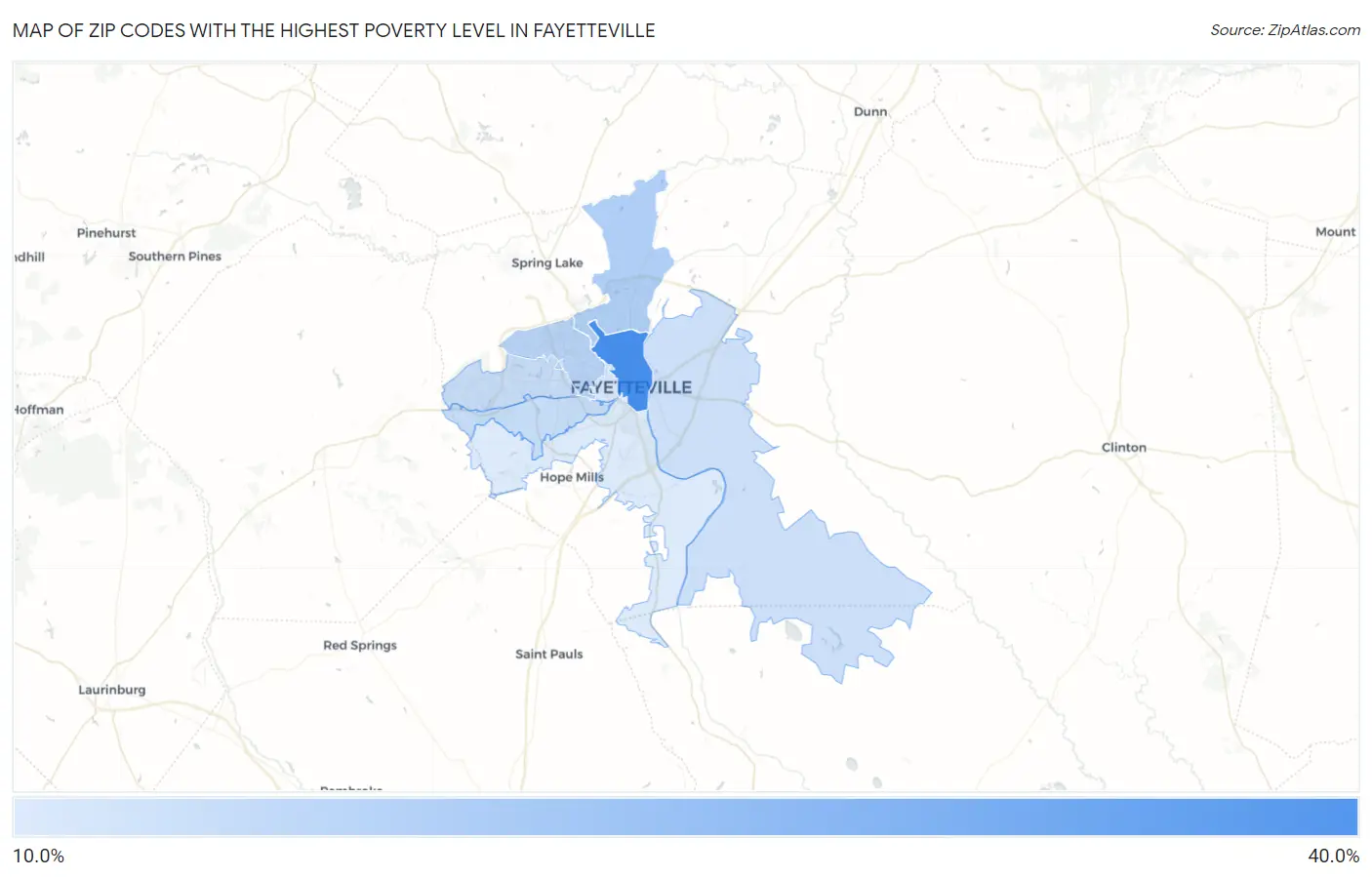 Zip Codes with the Highest Poverty Level in Fayetteville Map