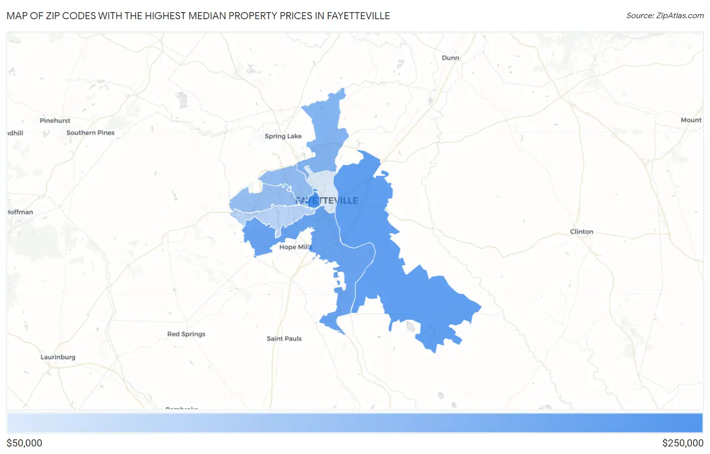 Zip Codes with the Highest Median Property Prices in Fayetteville Map