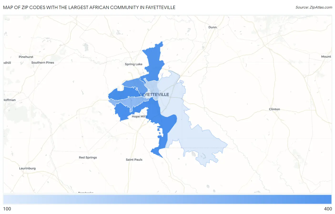Zip Codes with the Largest African Community in Fayetteville Map