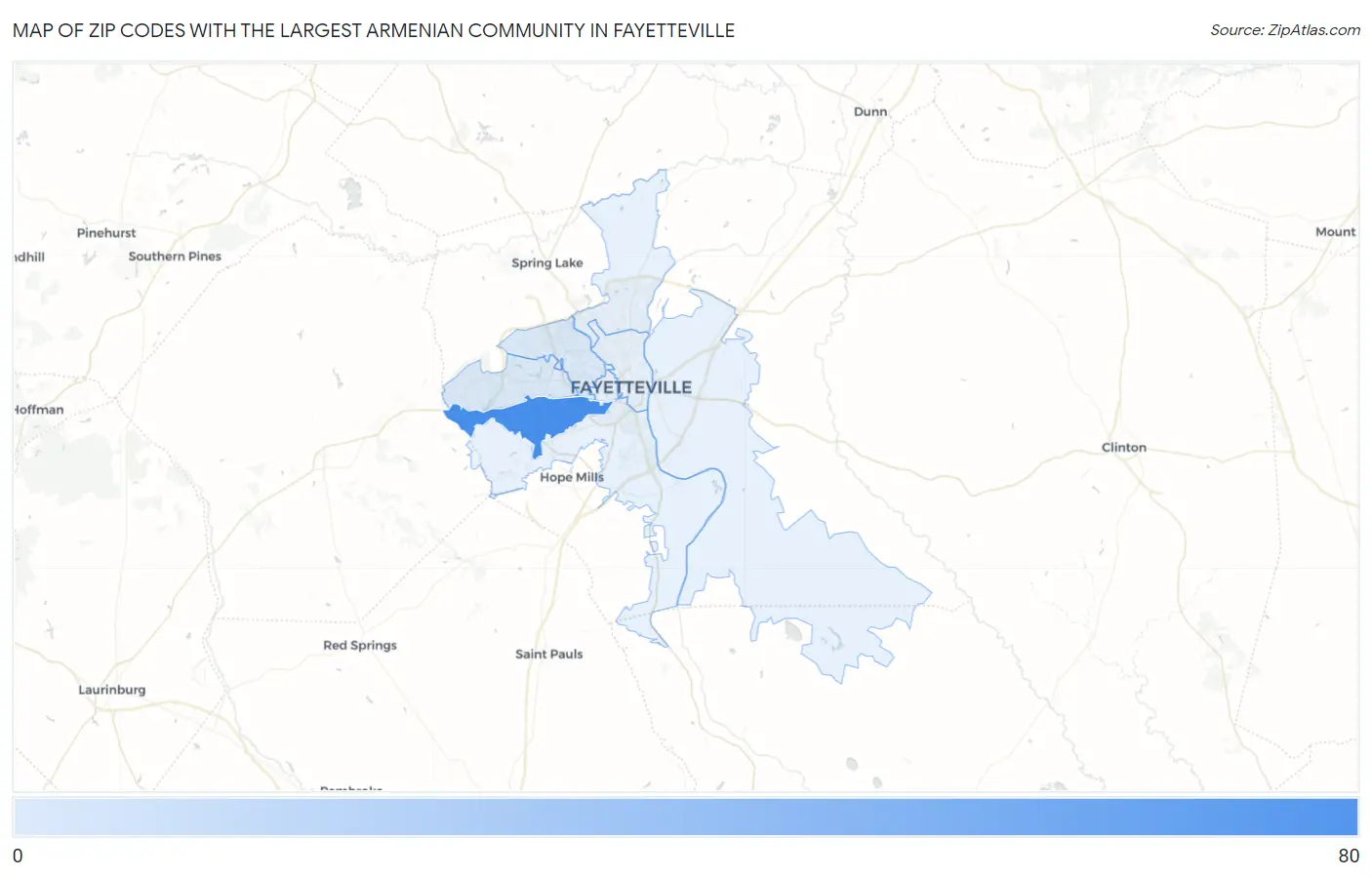 Zip Codes with the Largest Armenian Community in Fayetteville Map