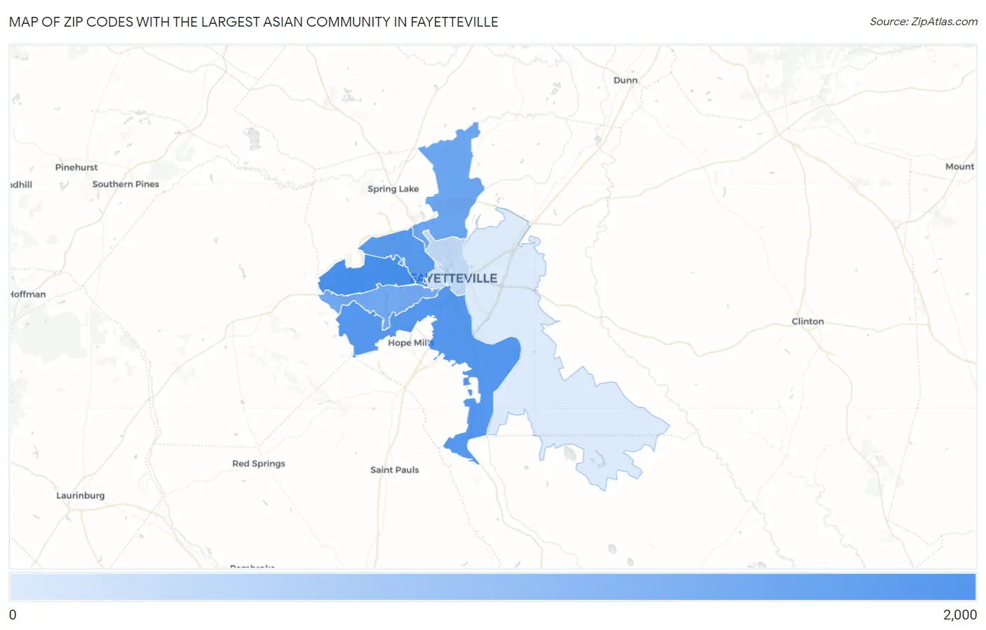 Zip Codes with the Largest Asian Community in Fayetteville Map