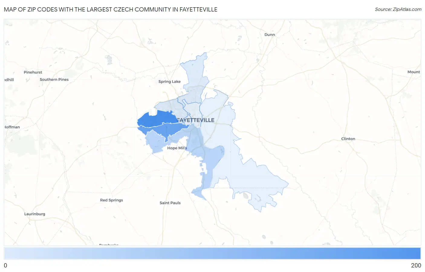 Zip Codes with the Largest Czech Community in Fayetteville Map