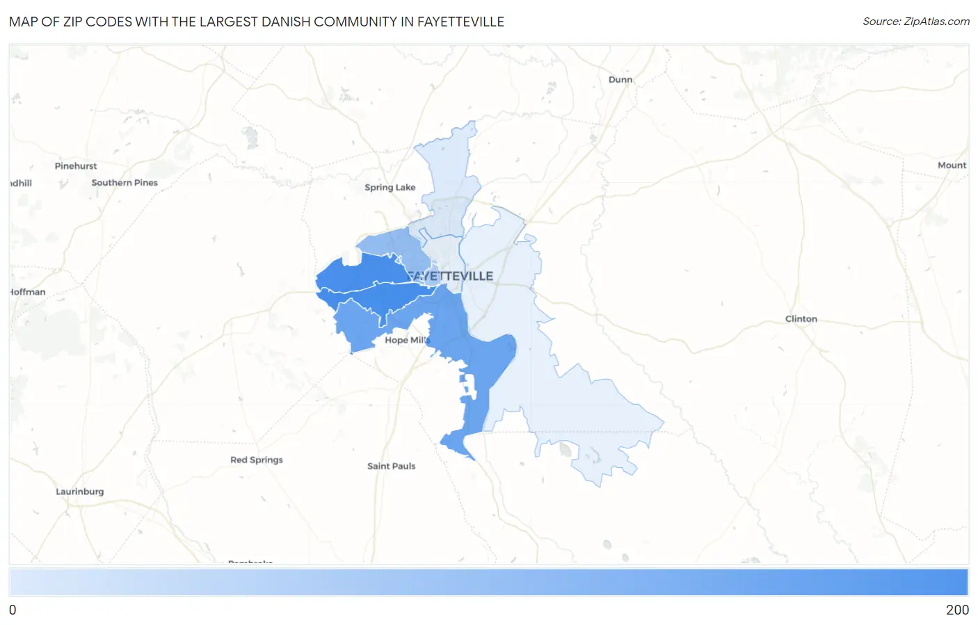 Zip Codes with the Largest Danish Community in Fayetteville Map