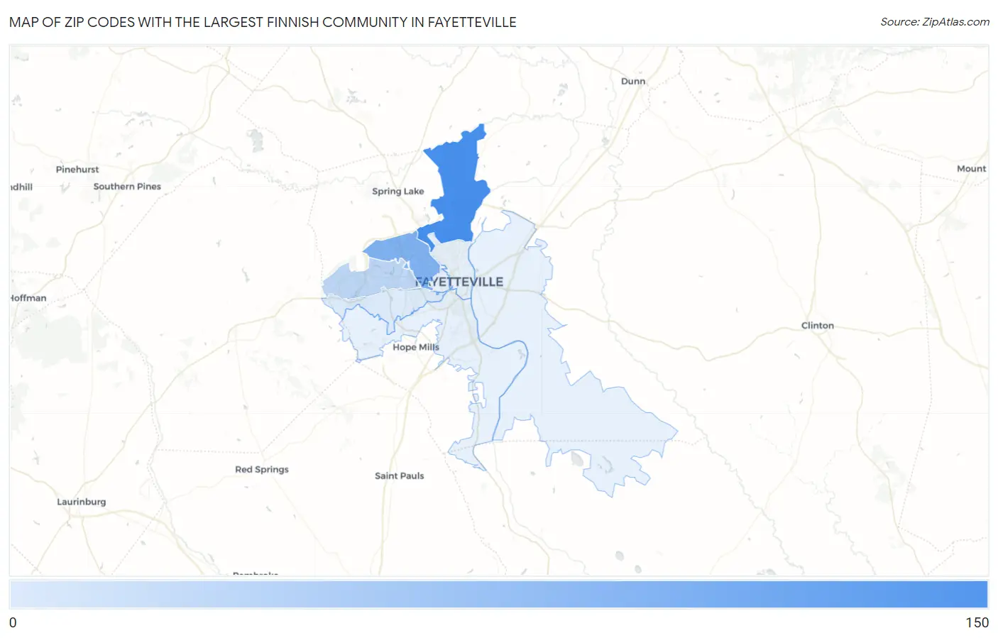 Zip Codes with the Largest Finnish Community in Fayetteville Map