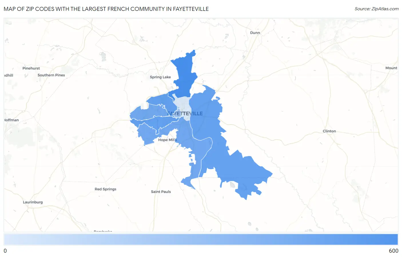 Zip Codes with the Largest French Community in Fayetteville Map