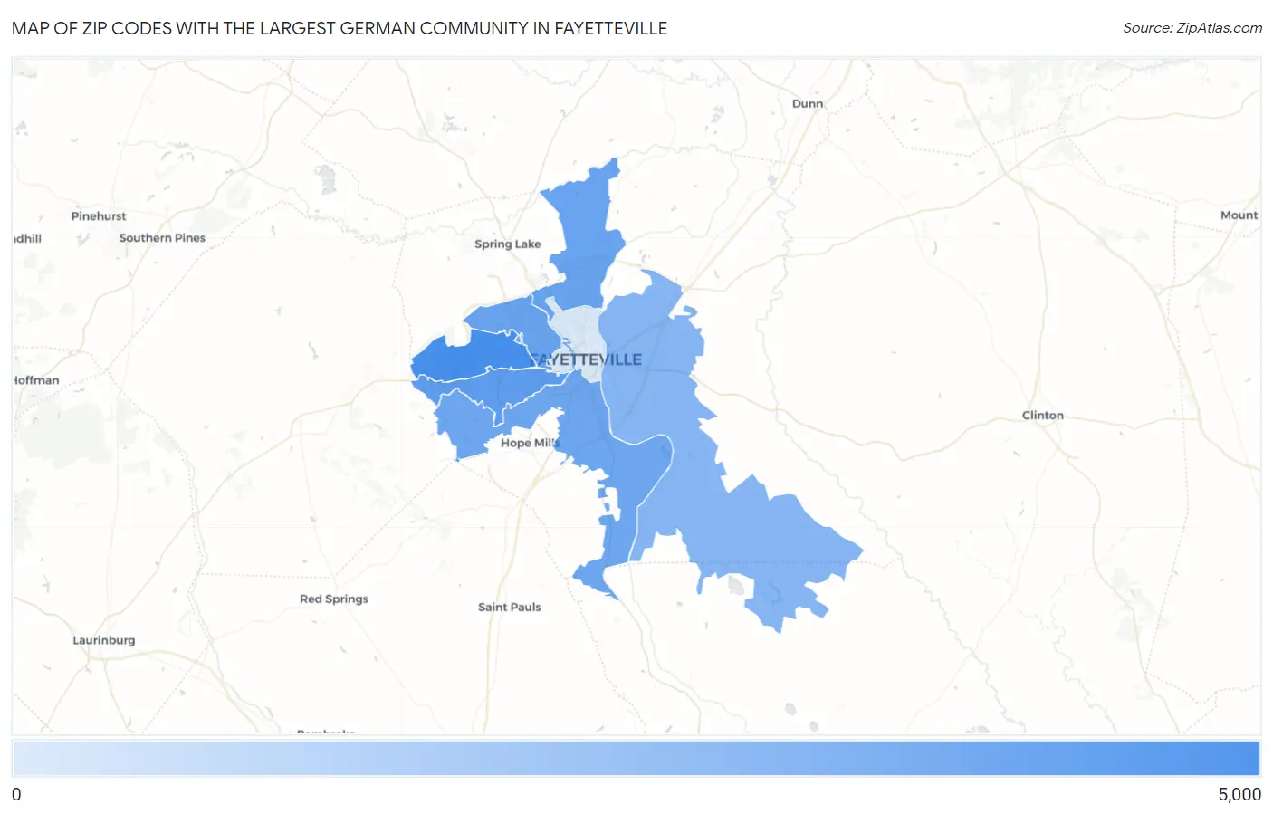 Zip Codes with the Largest German Community in Fayetteville Map