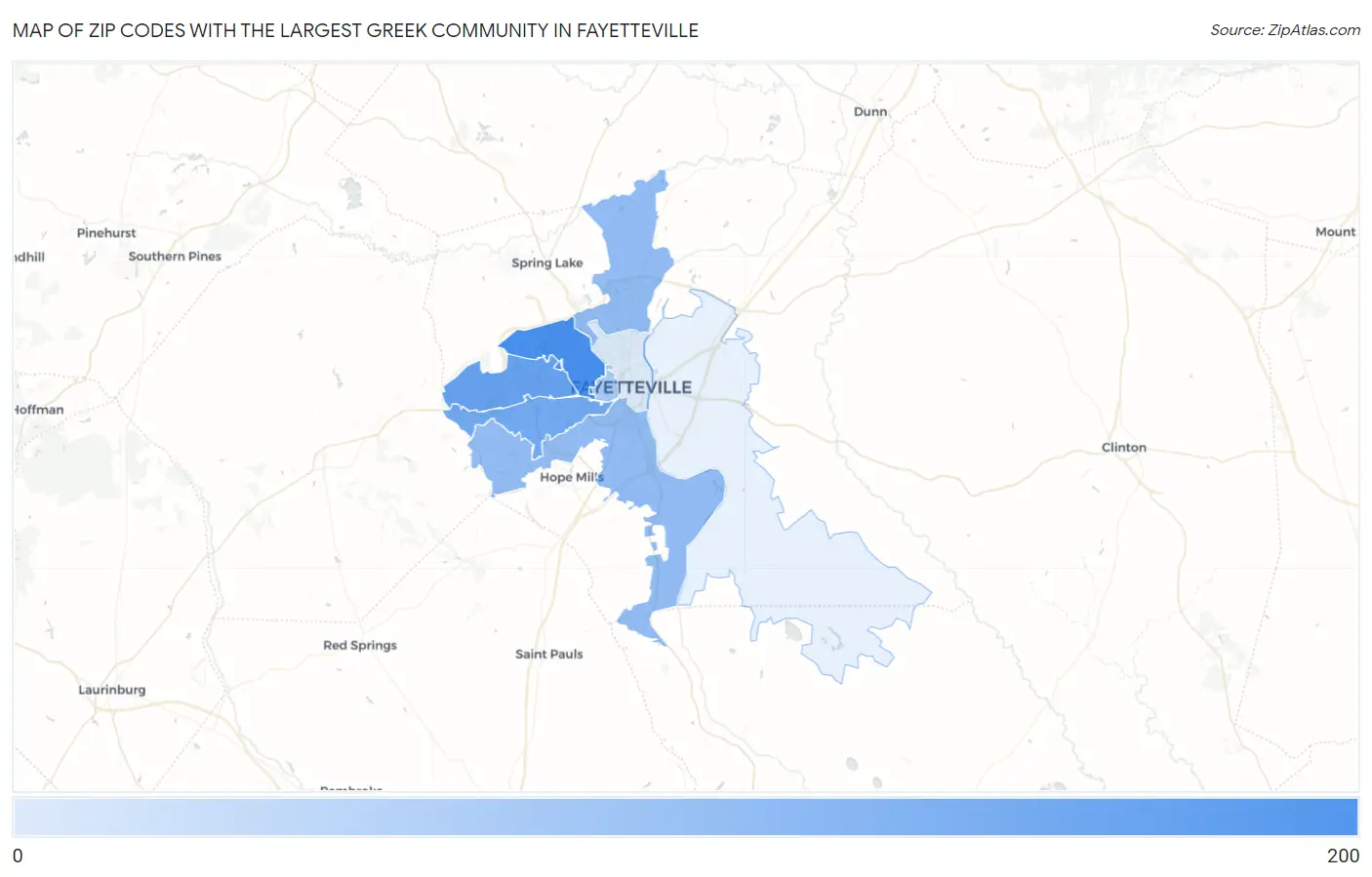 Zip Codes with the Largest Greek Community in Fayetteville Map