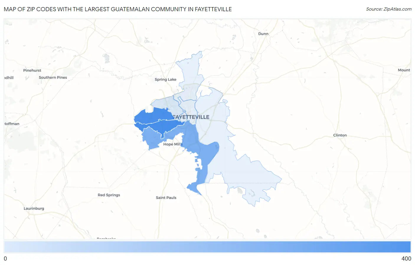Zip Codes with the Largest Guatemalan Community in Fayetteville Map