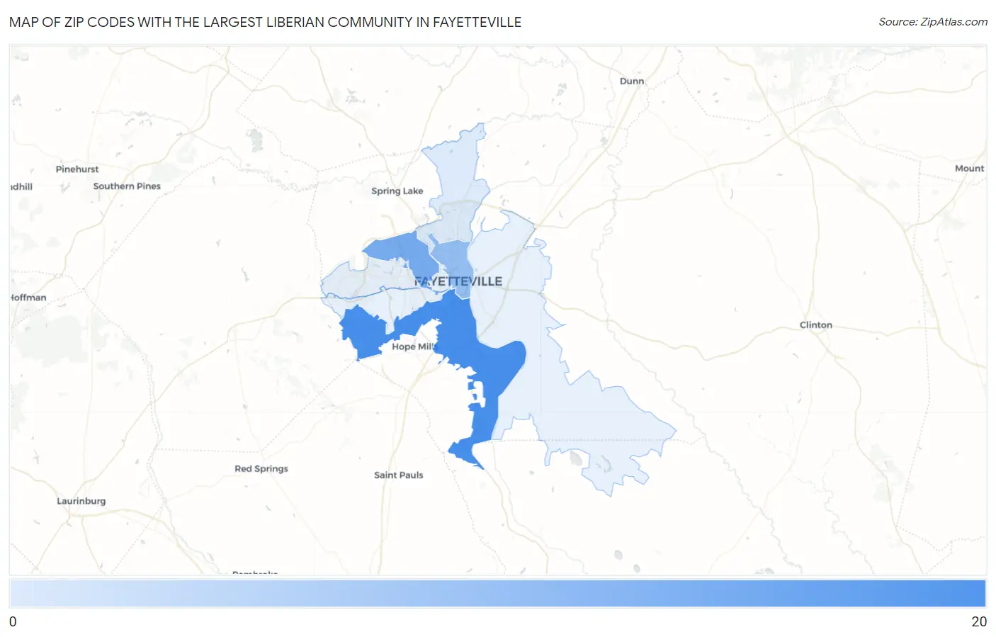 Zip Codes with the Largest Liberian Community in Fayetteville Map