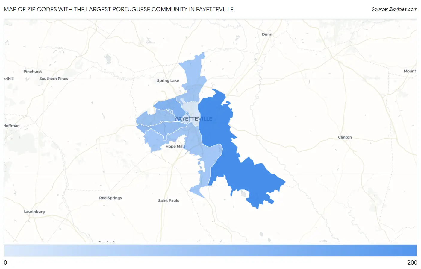 Zip Codes with the Largest Portuguese Community in Fayetteville Map