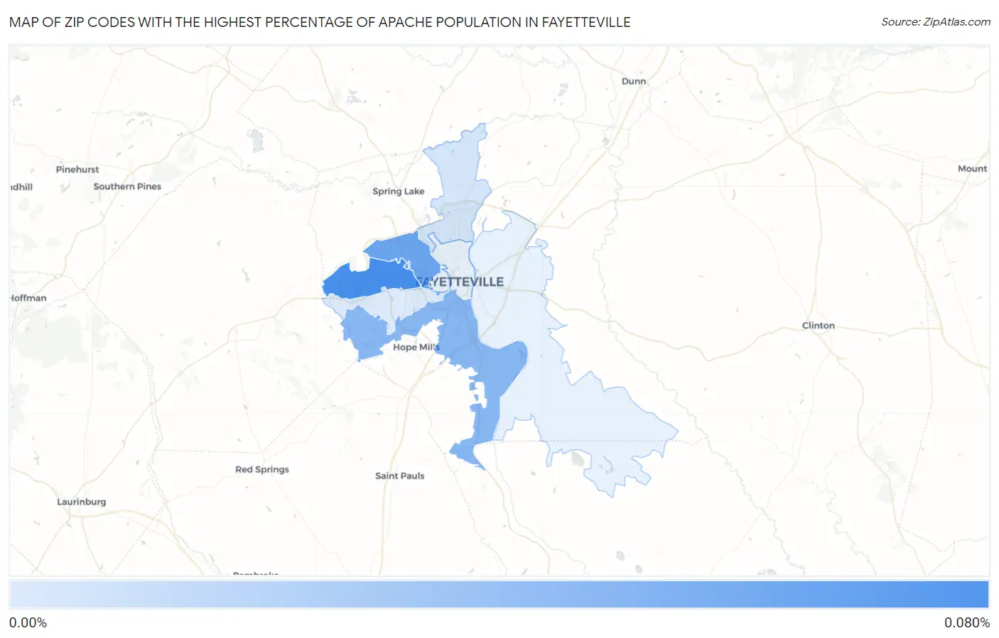 Zip Codes with the Highest Percentage of Apache Population in Fayetteville Map