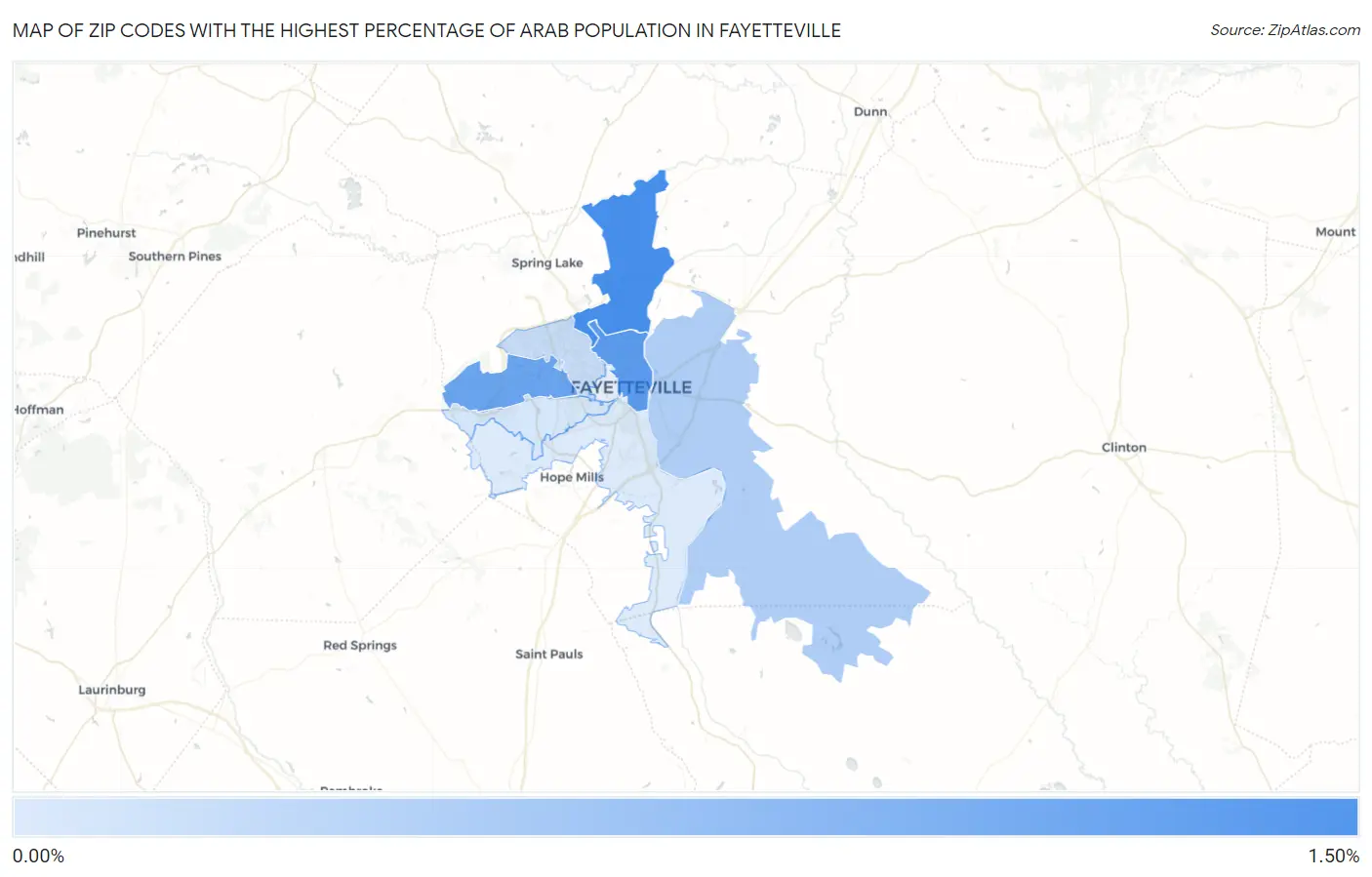 Zip Codes with the Highest Percentage of Arab Population in Fayetteville Map
