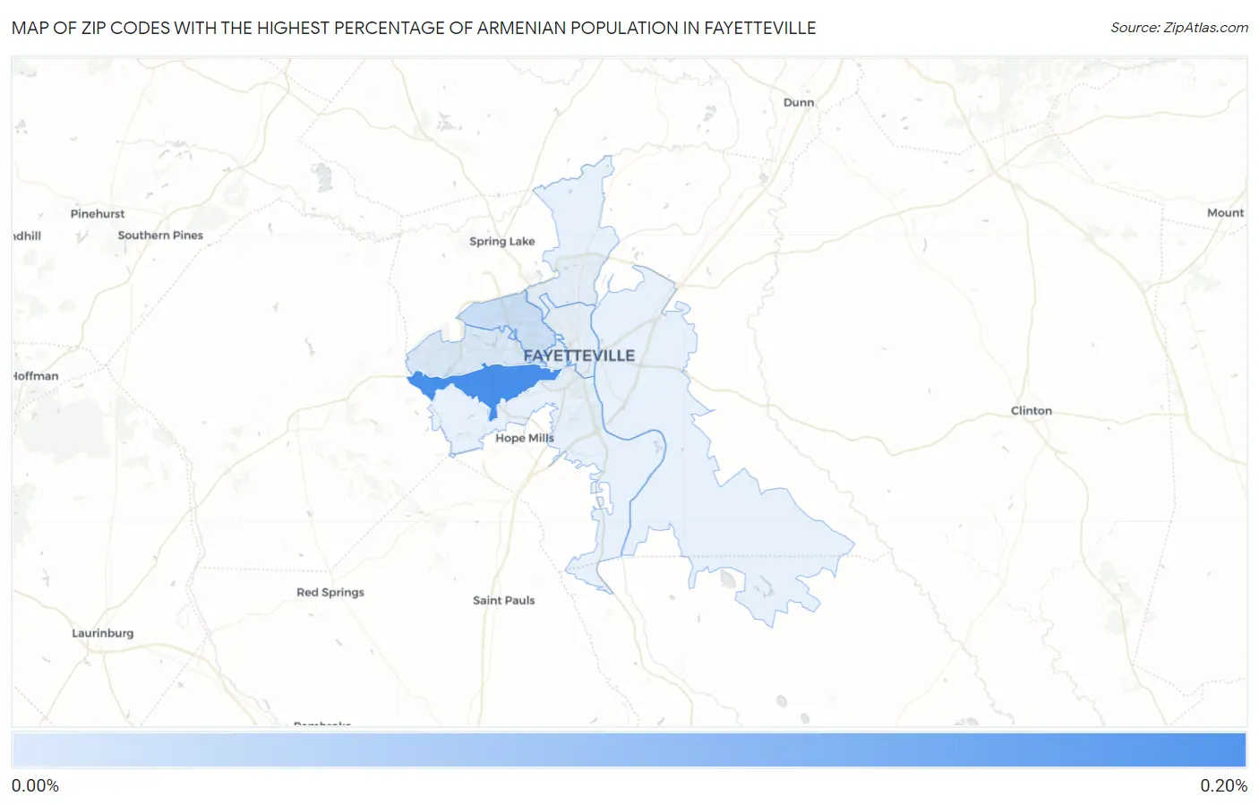 Zip Codes with the Highest Percentage of Armenian Population in Fayetteville Map