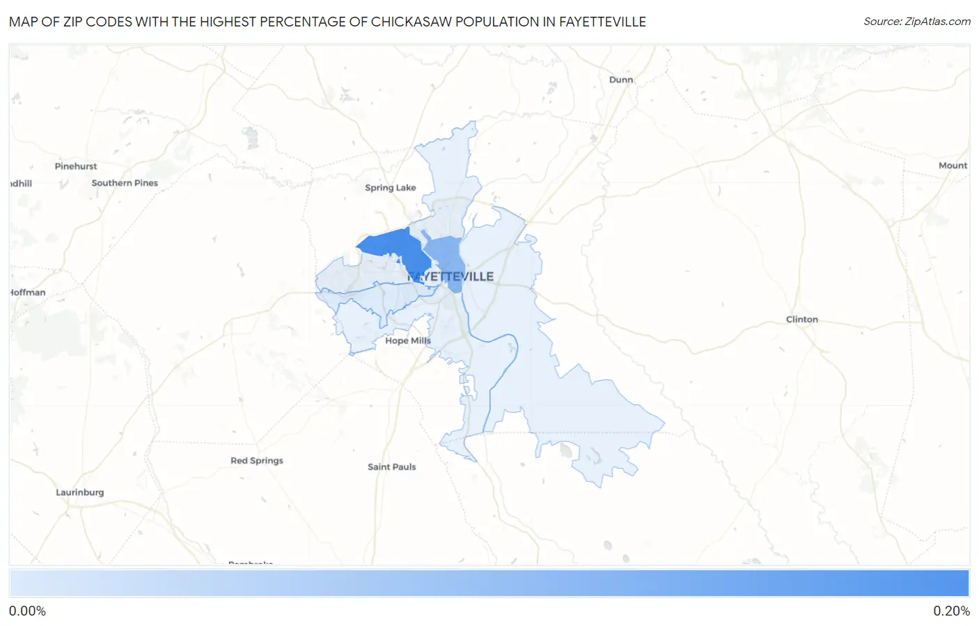Zip Codes with the Highest Percentage of Chickasaw Population in Fayetteville Map