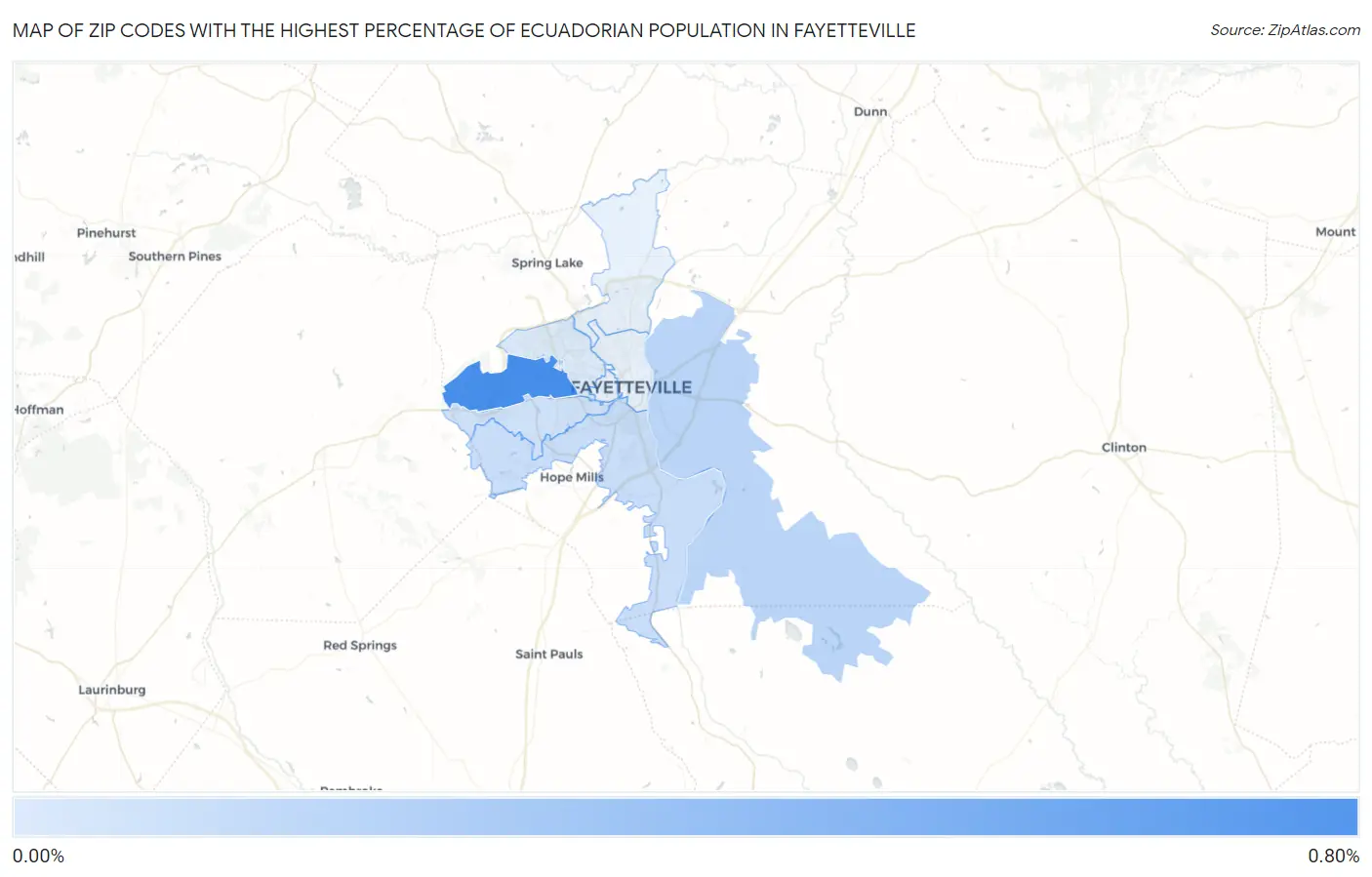Zip Codes with the Highest Percentage of Ecuadorian Population in Fayetteville Map
