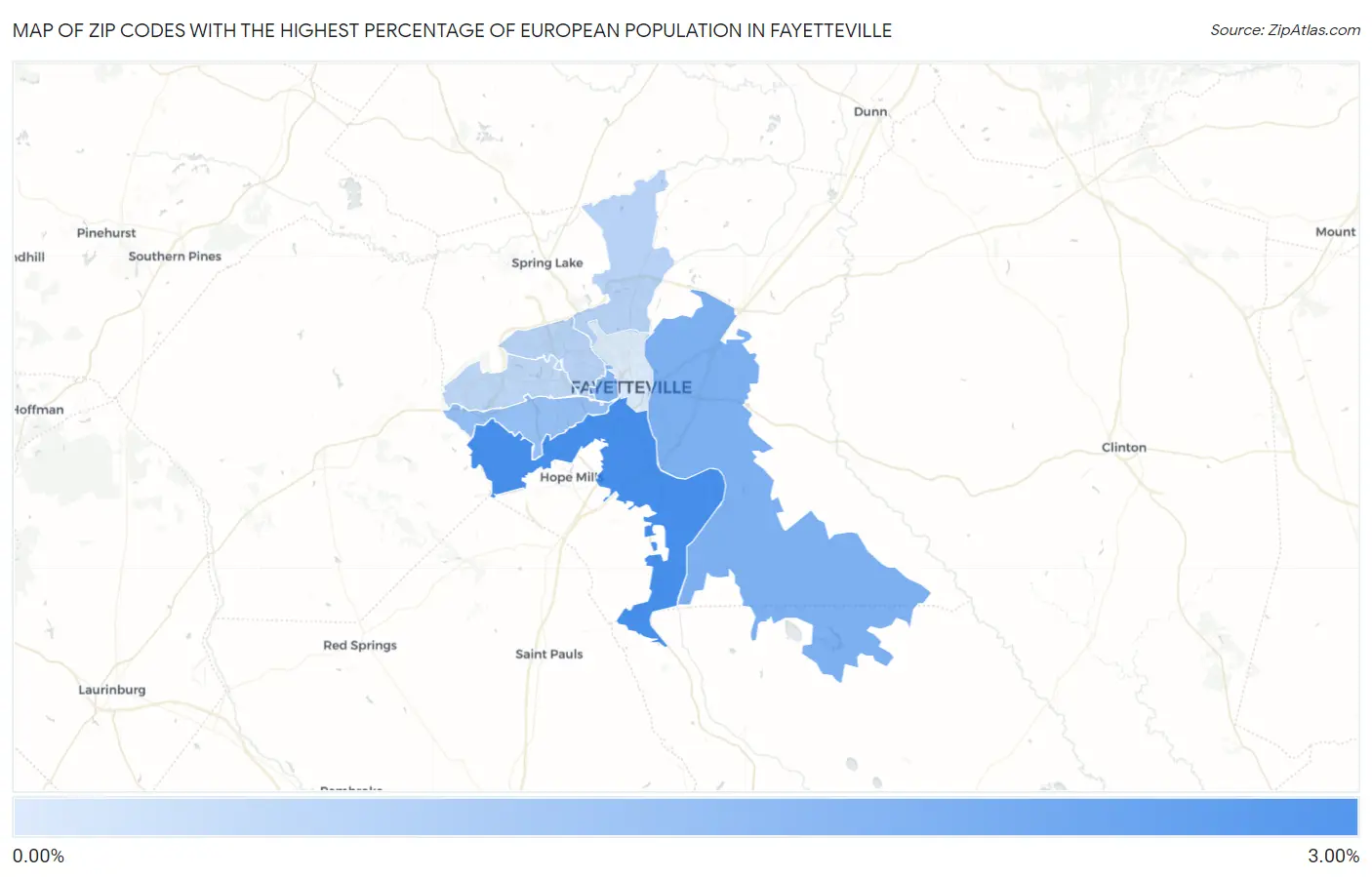 Zip Codes with the Highest Percentage of European Population in Fayetteville Map