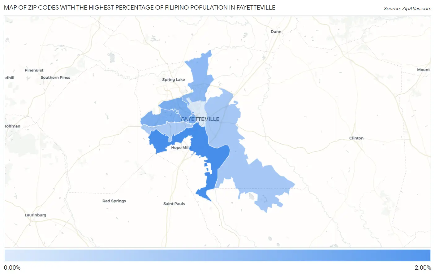 Zip Codes with the Highest Percentage of Filipino Population in Fayetteville Map