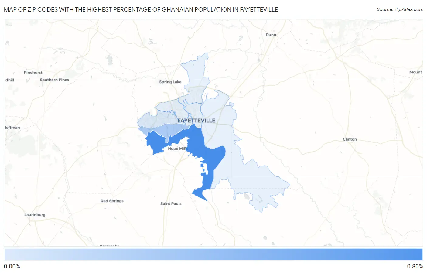 Zip Codes with the Highest Percentage of Ghanaian Population in Fayetteville Map