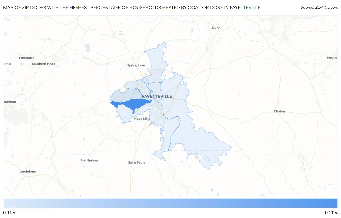 Zip Codes with the Highest Percentage of Households Heated by Coal or Coke in Fayetteville Map