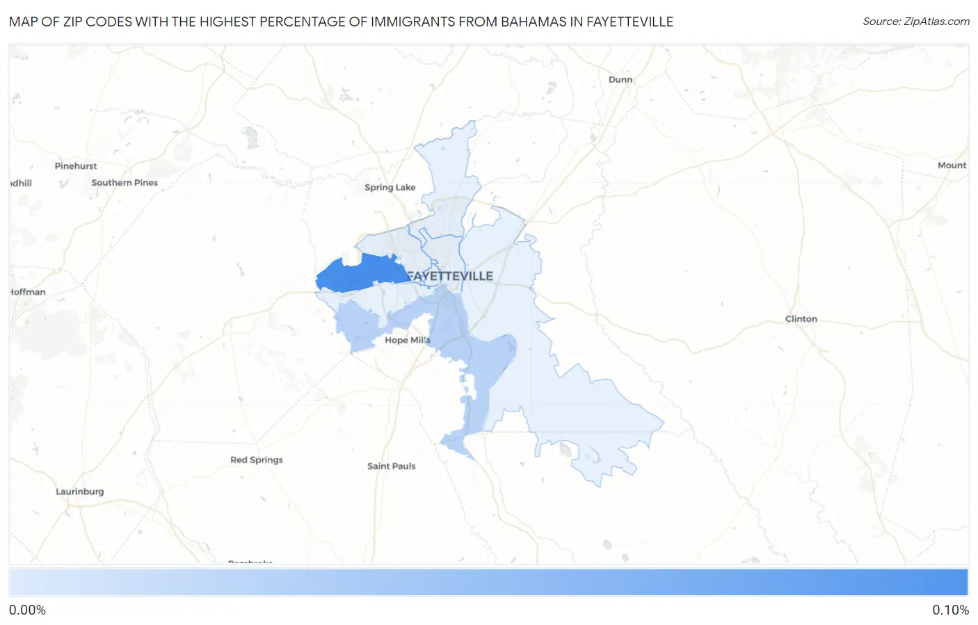 Zip Codes with the Highest Percentage of Immigrants from Bahamas in Fayetteville Map