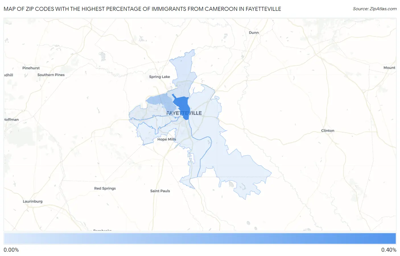 Zip Codes with the Highest Percentage of Immigrants from Cameroon in Fayetteville Map