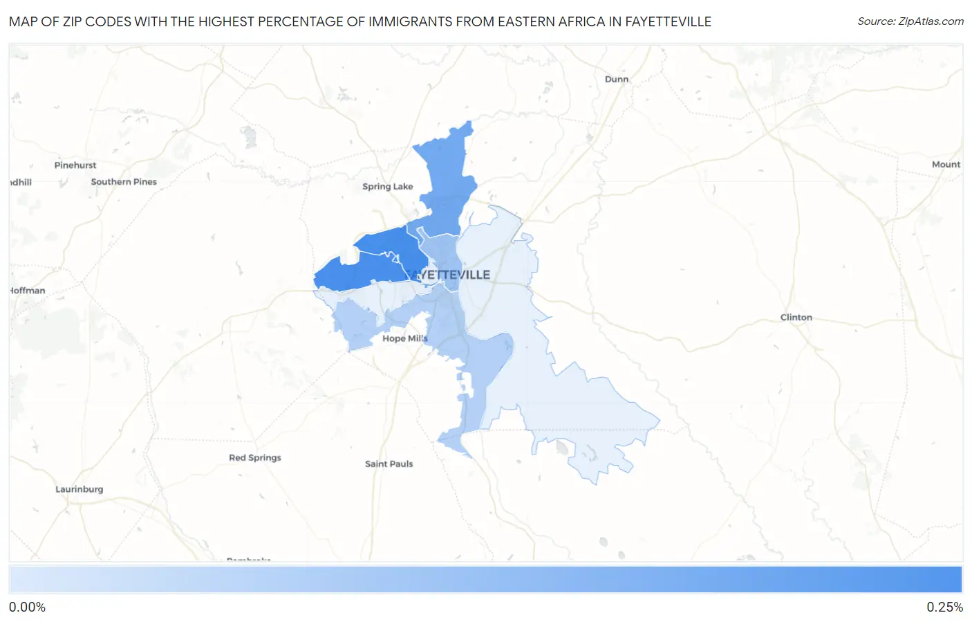 Zip Codes with the Highest Percentage of Immigrants from Eastern Africa in Fayetteville Map