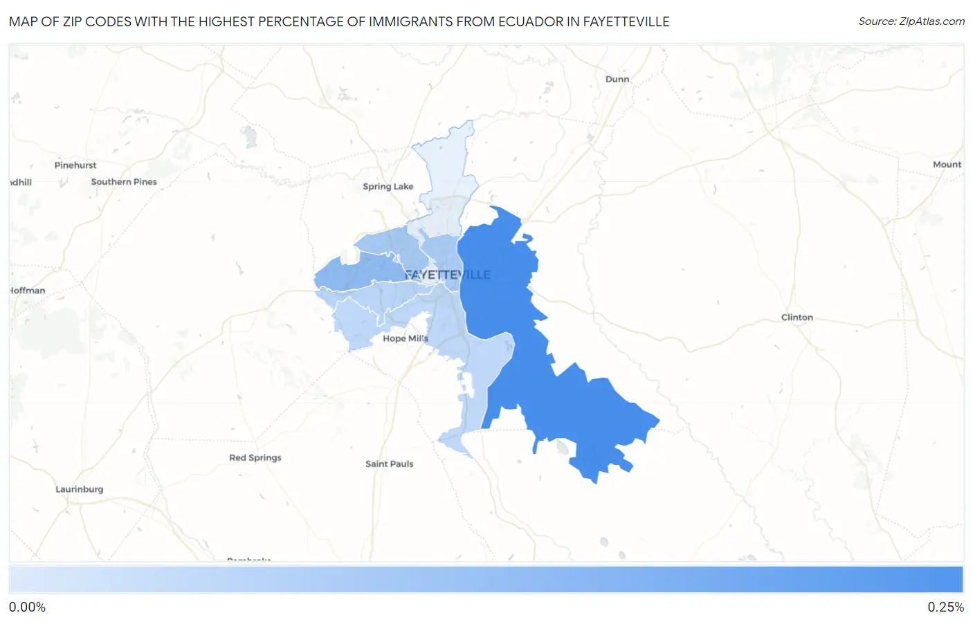 Zip Codes with the Highest Percentage of Immigrants from Ecuador in Fayetteville Map
