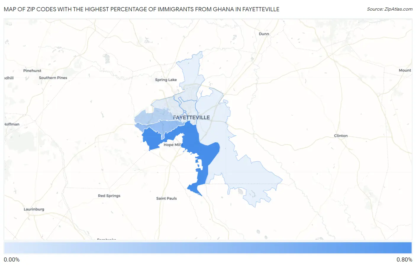 Zip Codes with the Highest Percentage of Immigrants from Ghana in Fayetteville Map