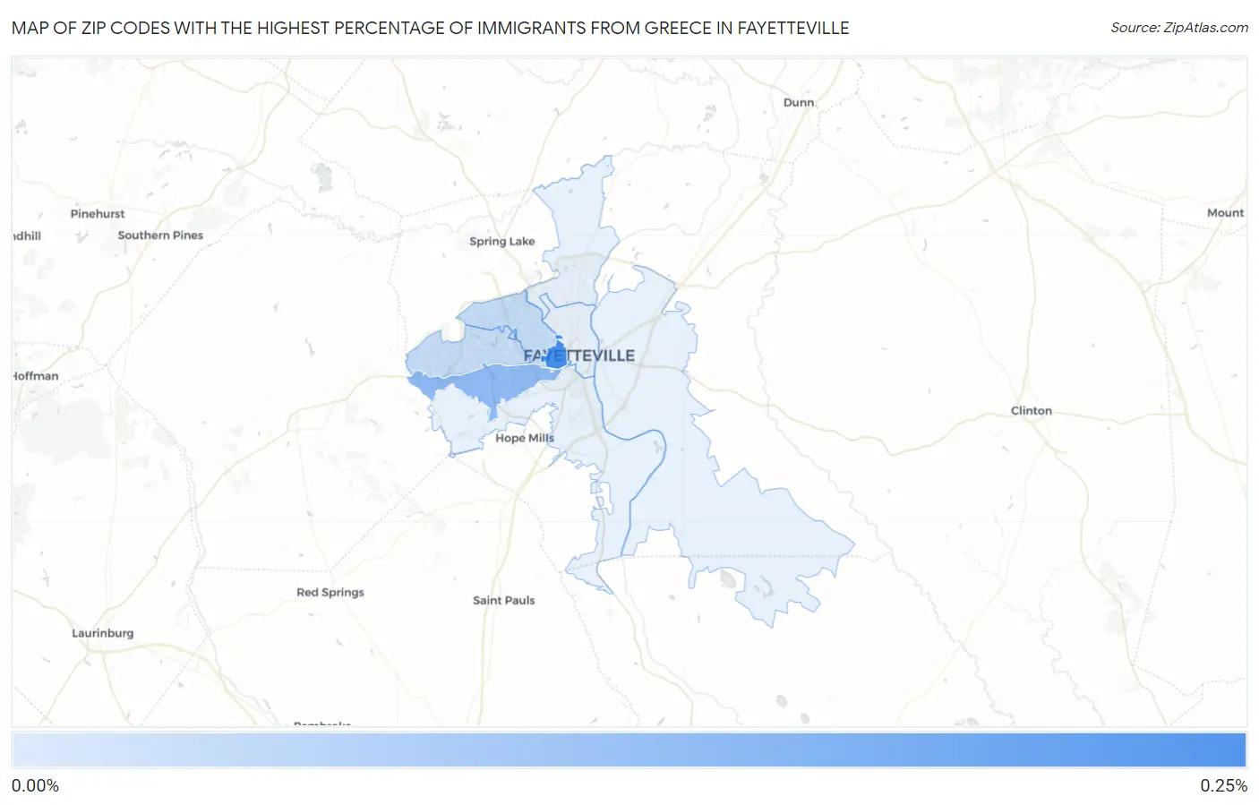 Zip Codes with the Highest Percentage of Immigrants from Greece in Fayetteville Map